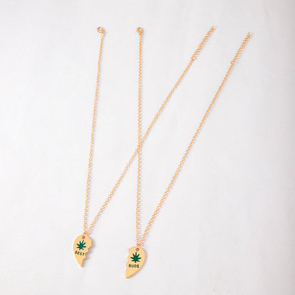 Leaves Best Friend Heart Pendant Necklace