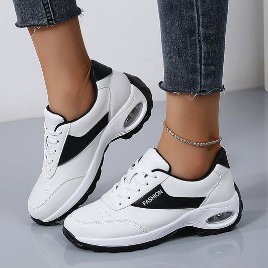 Women's Thick Bottom Spring And Autumn Low Top Leather Surface Plus Size Outdoor Running Shoes