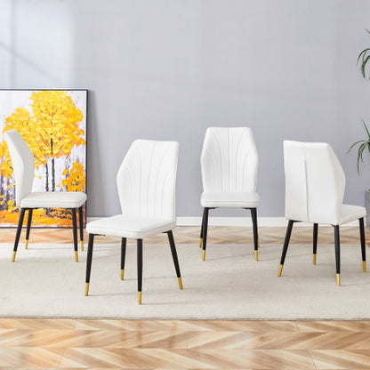 4 Modern Dining Chairs With Stylish PU Patterned Backrest And Black Metal Legs For A Comfortable Home Experience In The Kitchen, Bedroom And Office.